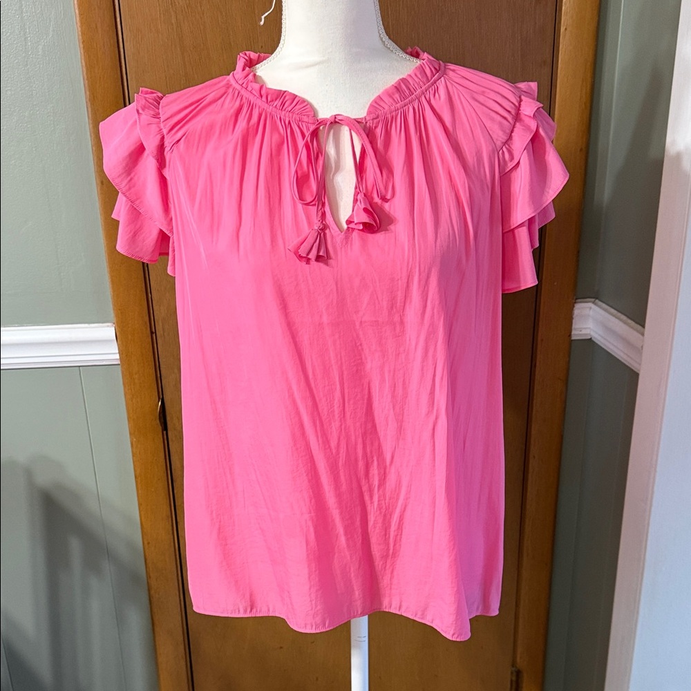 Rose & Olive Vibrant Pink Ruffle Blouse Size M